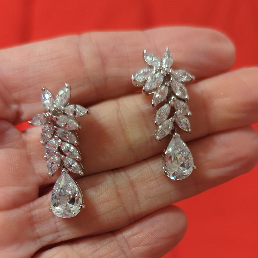 Elegant Silver Crystal Drop Earrings